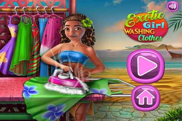 Exotic Girl Washing Clothes